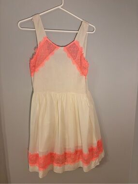 Free People Cream Dress with Neon Pink Lace Trim